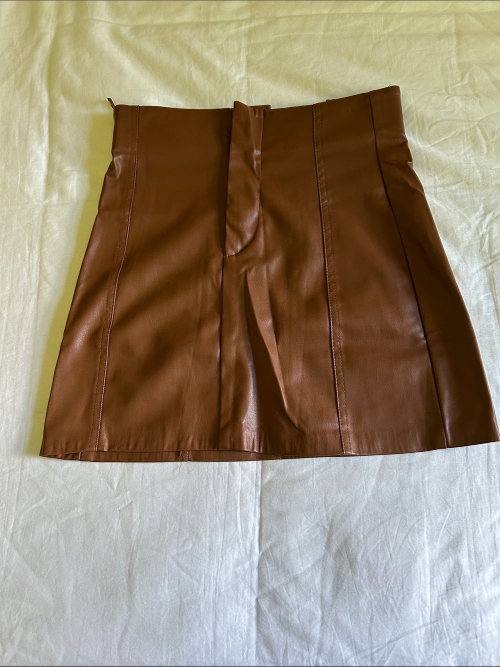 Zara High-Waist Faux Leather Mini Skirt in Brown
